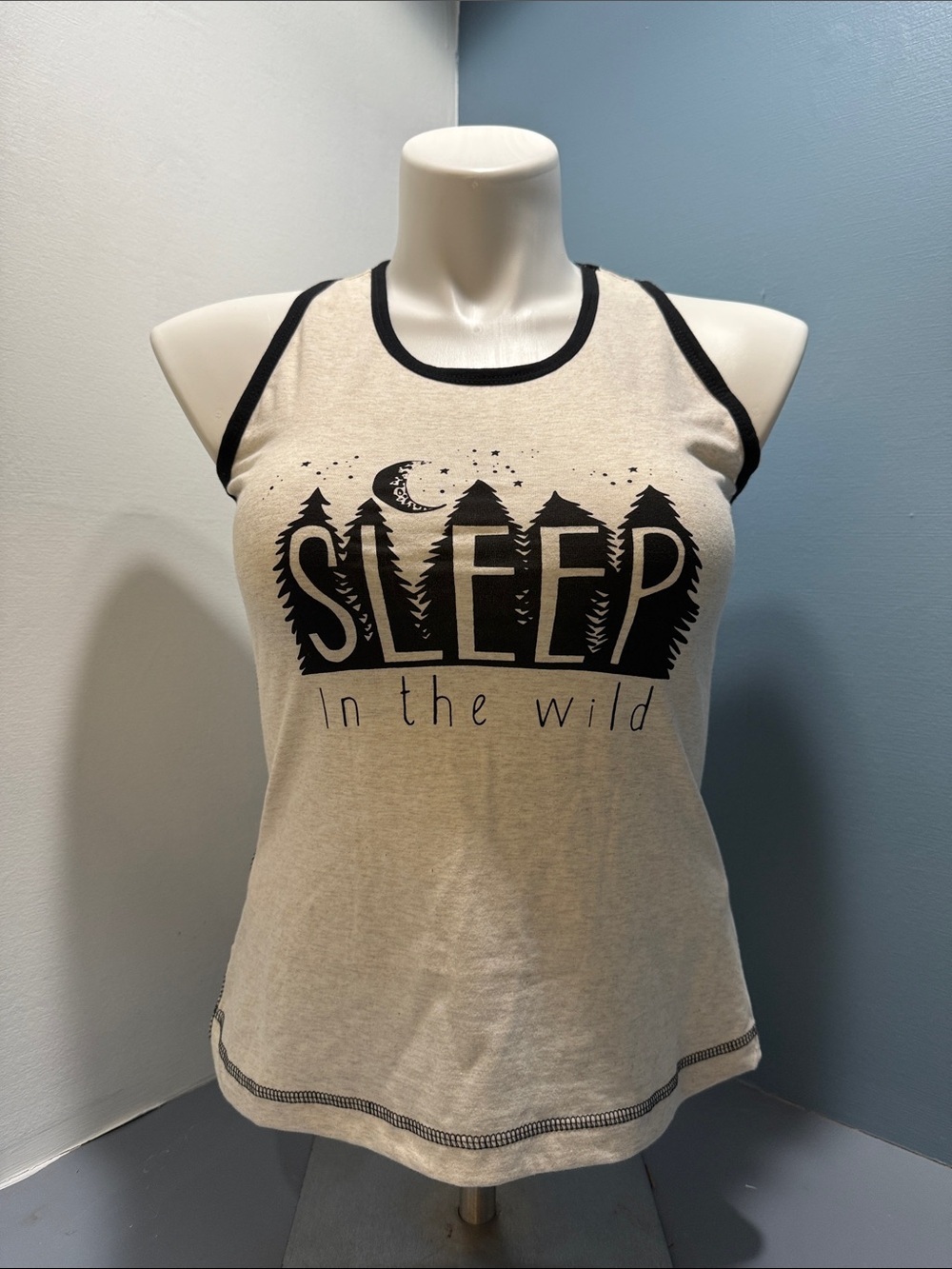 Lazy One Ivory Tank Top with Black Print & Trim